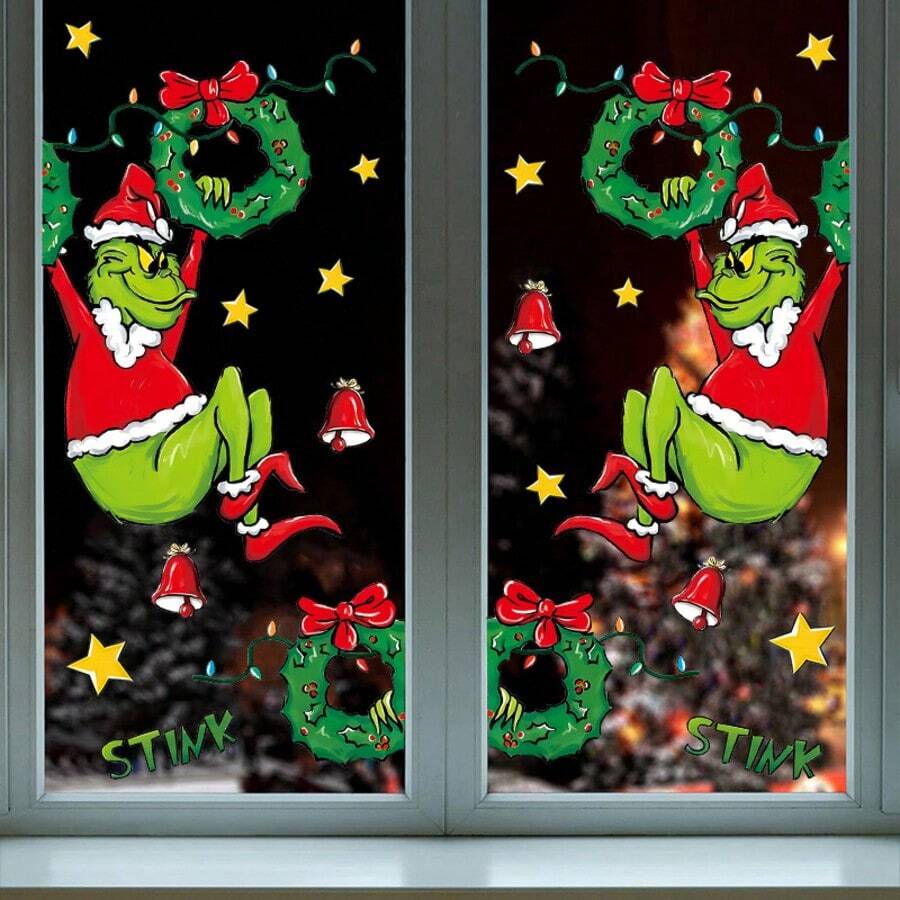 The Grinch 2pcs Large Christmas Window Decals The Cartoon PVC Static Cling Stickers Window Decoration Glass Stickers,Suitable For Neutral Style Room, Bedroom And Game Room Home Decor - Bear Height Chart - View 1