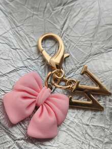 Pink Compact Bowknot Letter A-Z Keychain Pendant, Matching Bag Charm, Seasonal Opening Halloween Interactive Small Gift - Multicolor - View 33