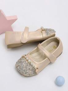 Girls' Pearlescent Pink Rhinestone Pearl Hook & Loop Mary Jane Shoes, Suitable For Autumn Party, Performance And Holiday Outfits - Baby Pink - View 6