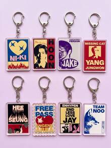 1pc/8pcs K-Pop EN-HYPEN Members Aesthetic Acrylic Keychains, Member Series Stamp Design, Rectangular Pattern Pendant, Backpack And Car Key Accessory, K-Pop Fan And ENGENE Fan Gift - Multicolor - View 5