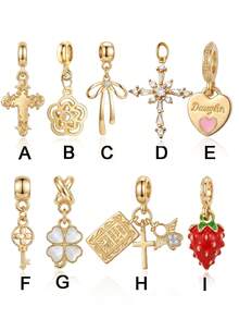 1Pc Gold Plated Dangle Charms, Cross Flower Heart Strawberry Beads Pendant - Multicolor - View 12