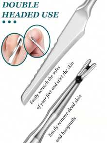4/1pc Double-Headed Foot Care Scraper, V-Shaped Dead Skin Remover, Multi-Functional Reusable Exfoliating Blade, Suitable For Removing Calluses, Trimming Nails, Polishing Feet, Ideal For Home Use, Nail Salons, Foot Care Tool - Silver - View 5