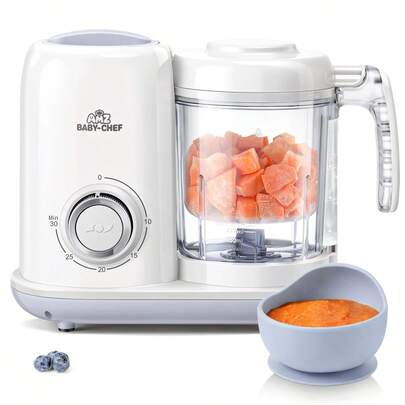AMZBabyChef Licuadora para comida de bebé: vaporera y procesador de puré 4 en 1 todo en uno, para comida de bebé fresca, material de Tritan, regalos de baby shower, blanco