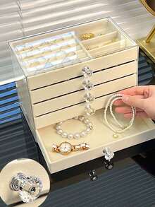 Transparent Acrylic Jewelry Storage Box, Large Capacity Desktop Drawer-Style Storage Box, 5-Layer Acrylic Jewelry Box, Velvet Jewelry Tray, Portable Jewelry Display Box, Stackable Drawer-Style Storage Rack - Multicolor - View 4