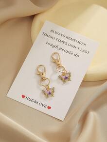 2pcs Dainty Rhinestone Butterfly Keychain, Inspirational Encouragement Gift Bag Charm, Aesthetic Backpack Accessories, Key Ring For Teen Girls - Multicolor - View 7