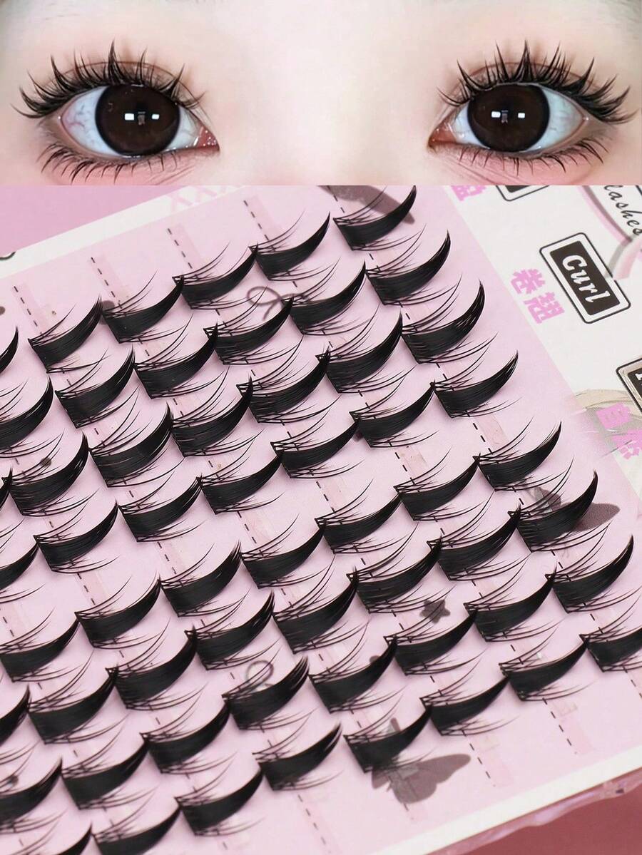 Ayrmilla 80pcs C Curl Single Cluster False Eyelashes, Wing Style Natural Segmented Lash Bundles, Black Anime Style Thin False Eyelashes, Mixed Length, Fluffy Lengthening Makeup Tool - C - View 1