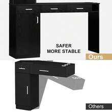 Salon Station With Storage Cabinet And Shelves, Hair Styling Workstation For Beauty Salon And Barber Shop, Black/ White/ Pink - Black - View 5