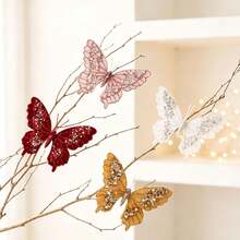1PC Christmas Pearl Sparkling Butterfly Simulation Butterfly DIY Christmas Tree Wreath Pendant Christmas Gift Festival Party Home Decoration - Butterfly - View 5