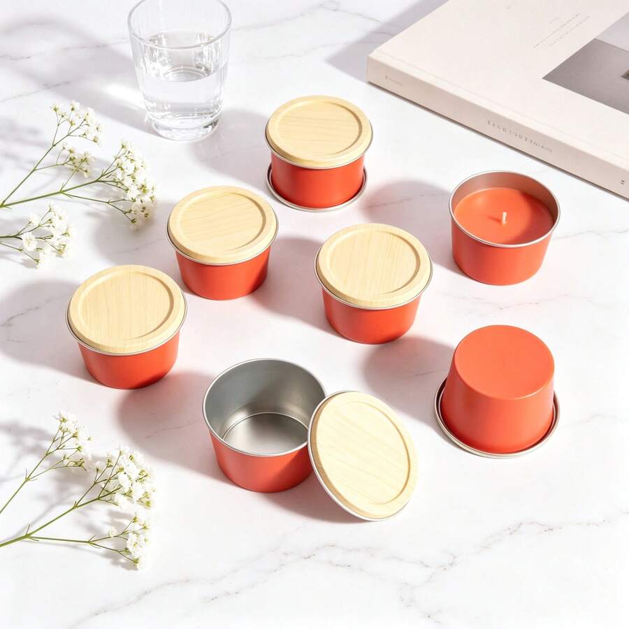 HIZTGHC 6-Piece Candle-Making Set Includes 10 Empty 2.2-Ounce Red Candle Jars (With Wood-Grain Lids) And A DIY Candle-Making Kit (Containing Wicks, Wick Stickers, And A Wooden Wick Holder), Making It Perfect For Home Decor And Handmade Gifts. - 56pcs/set - View 1
