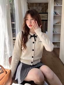Autumn New Korean Style Sweet Bow Knitted Sweater Fall - Apricot - View 2
