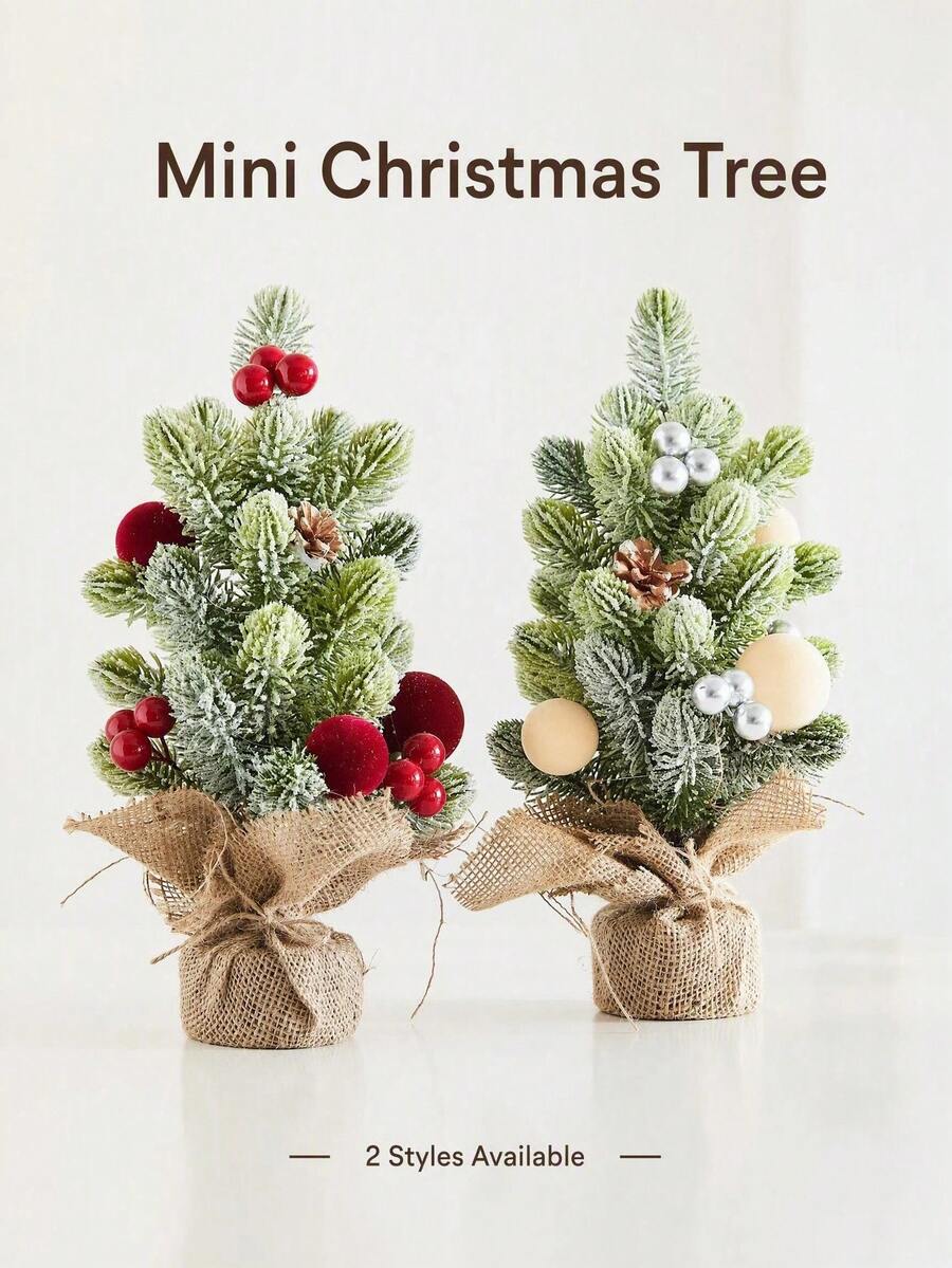 1 Set Of Mini Christmas Trees, 36cm Tall/14.1in, Perfect For Home And Tabletop Decorations. Features Red Berries And Pine Cones, Snowflakes, And Greenery. Suitable For Christmas Decorations, Table Decorations, Home Decor, And Room Decorations. - Multicolor - View 1
