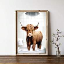 1/3pcs Scottish Highland Cow Funny Bathroom Print Canvas Poster, Farm Animal Humor, Fantasy Gift For Highland Cow Lovers, Wall Canvas Art, Animal Art, Frame Not Included - 1 - View 11