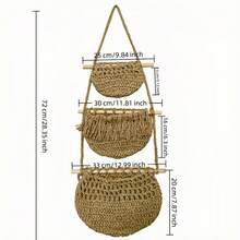 3-Tier Bohemian Style Wall-Mounted Hand-Woven Natural Rope Storage Basket, Rustic Hanging Fruit Vegetable Organizer, Space Saving Multi-Functional Macrame Decor For Kitchen Pantry Bathroom Entryway - Multicolor - View 4