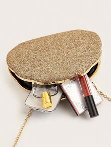 Women's Evening Clutch Bag, Hard Shell Box Bag, Glitter Evening Bag, Solid Color Gold Portable Makeup Bag With Detachable Shoulder Strap, Suitable For Prom, Party, Wedding, Holiday Gathering - Gold - View 8