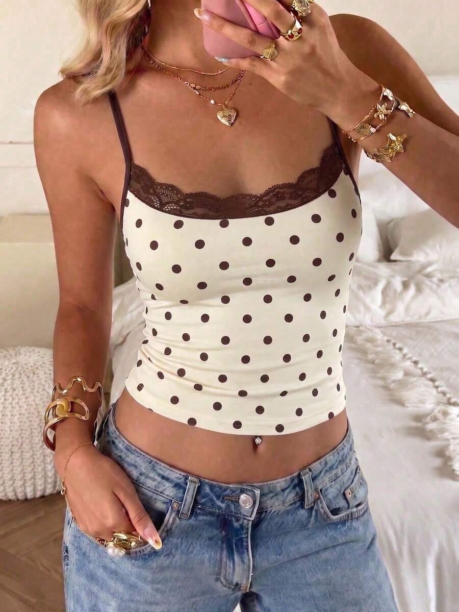 Spring/Summer Striped Print Round Neck Slim Fit Casual Vacation Sexy Camisole Yellow - Yellow - View 1