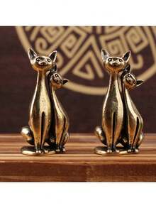 Couple Cat Small Decorative Figurine, Home Office Desktop Ornament, Brass Sculpture, Christmas Gift, Garden Decor - A - View 6