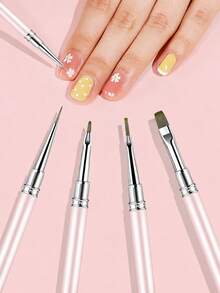 Gradient Metallic Nail Art Brush Dual Head Liner Painting Drawing Pen Colorful Sandblasted Handle UV Gel Polish Manicure Design Tool - Multicolor - View 8