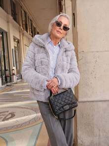 Women's Faux Fur Hooded Pocket Coat - Perfect Choice For Autumn/Winter - Grey - View 4