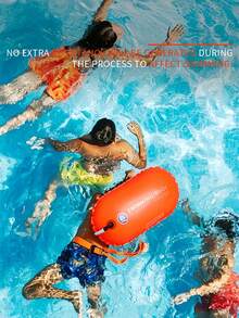 1個戶外游泳浮標，可充氣游泳浮漂附可調節式肩帶，單氣室游泳跟隨浮標，加厚游泳追蹤浮標，大氣閥易充氣，加厚PVC材質附腰帶，高浮力設計，便攜式游泳休息漂浮袋充氣浮漂，適合游泳、海灘、泳池玩耍，假期泳池海灘必備游泳玩具，萬聖節禮物 - 彩色 - 查看 4