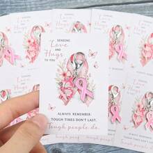 10pcs Pink Ribbon And Cherry Blossom Keychain Set, Paired With Inspiring Pink Butterfly Ribbon Motivational Greeting Cards, Positive And Encouraging Gift For Women During Breast Cancer Awareness Month, Suitable For Bags, Pendants, Keychains, October Accessories And Christmas - Multicolor - View 2