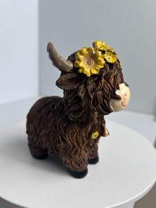 1pc Cute Highland Cow Resin Figurine With Sunflower, Rustic Farmhouse Style Cow Statue, Cottagecore Desktop Decor, Suitable For Living Room, Bookshelf, Mantel, Entryway, Gift For Cow Lovers - New Product - View 13