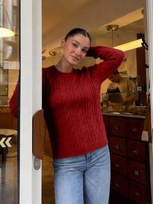 NZZOF Solid Color Knitted Casual Minimalist Slim Fit Versatile Pullover Sweater - Red - View 6
