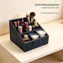 Elegant Black Plaid Storage Organizer Box, Compact Carved Vanity Makeup Box, Cosmetic Display Rack And Desktop Jewelry Storage Box - Black - View 5