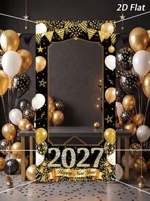 1件 2027新年黑金色氣球拍照背景布，新年快樂派對背景裝飾，新年橫幅，新年拍照背景，新年拍照道具，新年派對用品，新年派對裝飾，新年快樂，新年裝飾，新年佈置，新年禮物，居家新年裝飾，新年，拍照道具，2027新年，新年禮物，冬季 - 黑金新年 - 查看 12