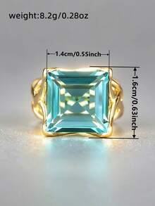 1pc Elegant Cubic Zirconia Ring For Women, Wedding Engagement Party Jewelry, Valentine's Day Gift - Gold + Light Blue - View 10