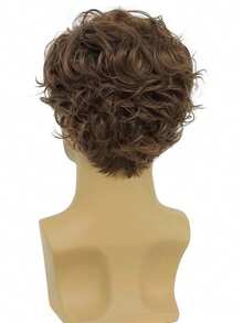 Men's Short Brown Wig, Curly Layered Natural Side Part Hairstyle, Heat Resistant Synthetic Wig With Wig Cap - Brown - View 5