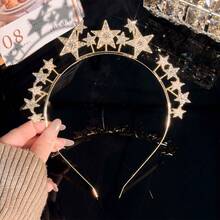 1pc Gold Women's Headband Decorative Accessory, Pure Crown Style, Party Costume Headpiece - Gold - View 5