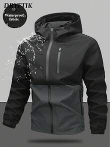 Men's Drawstring Hooded Casual Versatile Zip Pocket Windbreaker Jacket, Suitable For Daily Wear - Dark Grey - View 2