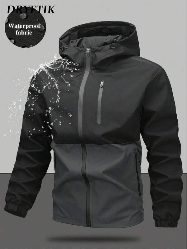 Men's Drawstring Hooded Casual Versatile Zip Pocket Windbreaker Jacket, Suitable For Daily Wear