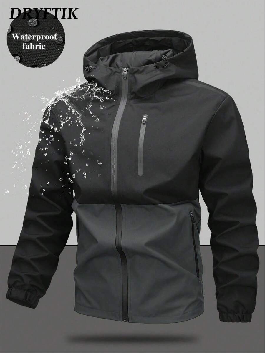 Men's Drawstring Hooded Casual Versatile Zip Pocket Windbreaker Jacket, Suitable For Daily Wear