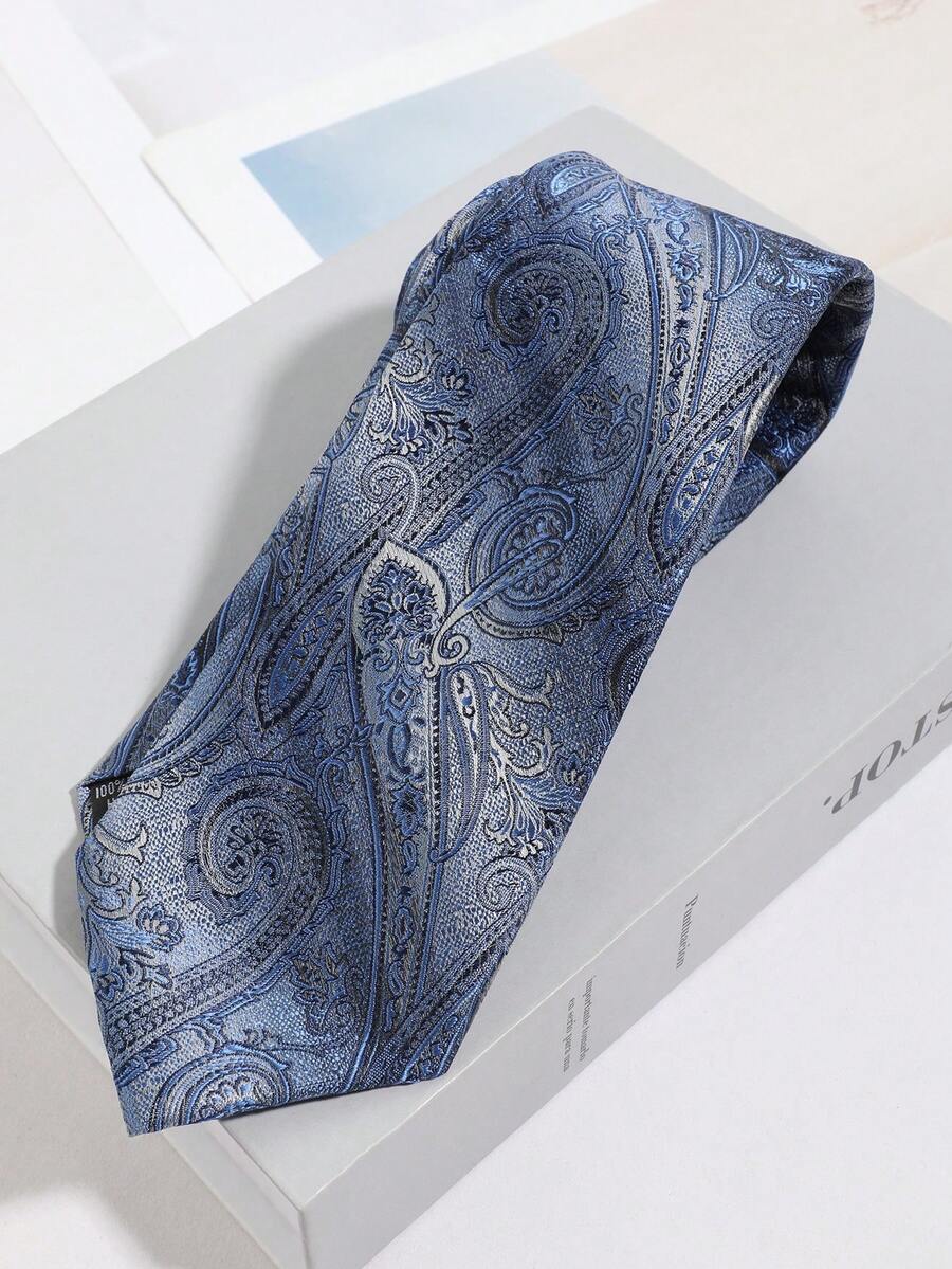 1PC Vintage Gradient Blue Paisley Paisley Pattern Hand-Tied Necktie, Business Commute Wedding Banquet Suit Men's Decorative Tie - Multicolor - View 1