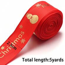 5 Yards 2.5cm Gold Foil Polyester Green Red Christmas Satin Ribbon Bows, Christmas Snowflake Christmas Tree Snowman Print Ribbon Webbing For DIY Christmas Party Decoration Gift Wrapping Bows Crafts - Christmas Collection - View 10
