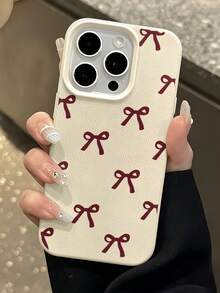 1件 白色霧面極簡鏡頭保護復古紅蝴蝶結圖案手機殼，可個性化，適用於 iPhone 16 Pro Max/17/16/15/14 Plus/13/12/11/Air 及系列 - 彩色 - 查看 5