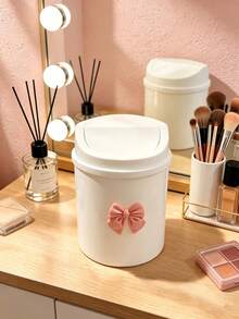 Mini Desktop Trash Can With Lid And Decorative Bow, Plastic Rotating Lid, Non-Electric Cylindrical Design, Suitable For Home, Office, Kitchen, Bedroom Vanity And Daily Use - Multi-color - View 12