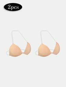 1pc/2pcs Women's Triangle Front-Closure Bra, Nude & Black Available, Soft Invisible Cups With Transparent Adjustable Straps, Lightweight Shaping Everyday Bra, Suitable For Dresses, Tank Tops And Tight Tops - Multicolor - View 18