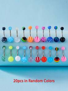 20pcs/pack Acrylic & Resin Bent Barbell Navel Ring With Random Color Ball - Multicolor - View 3
