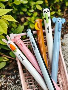 6pcs Animal-Shaped Erasable Neutral Pens, Animal Signature Pens, Snack Theme Side-Click Erasable Pens, Cute Neutral Pens, Multiple Styles Including Rabbit, Elephant, Panda, Refillable Ink, Smooth Writing, Built-In Eraser, Ideal Gift For Friends, Classmates And Family - Default - View 13