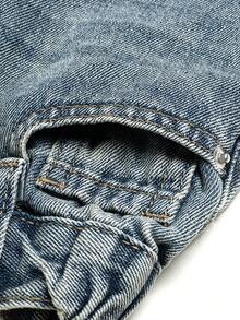 Love Baby 8-11Years Tween Boy Vintage Style Light Wash Wide Leg Jeans, New Sand-Washed Distressed Wash Process, Elastic Waistband, Adjustable Fit, No Zipper Design, Loose Fit Wide Leg Classic Versatile Denim Pants, Suitable For All Seasons - Light Wash - View 5