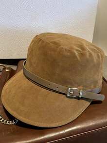 Autumn Fashion Belt Buckle Suede Flat Top Cap Women Niche Design Versatile Baseball Cap Equestrian Hat - Multicolor - View 3
