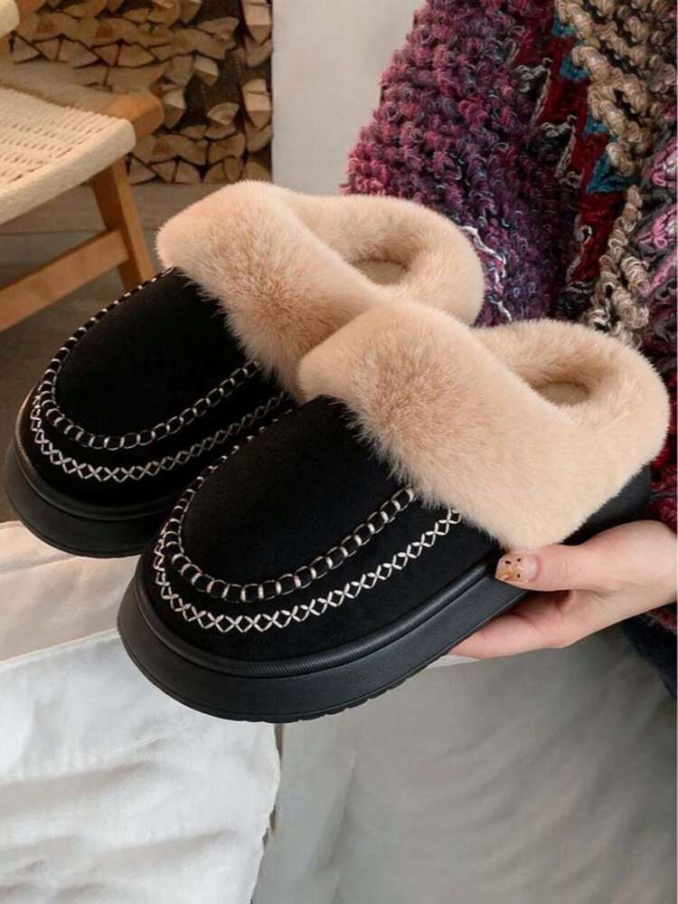 2026 New Winter Plush Slippers, Thick Sole Indoor Home Slippers For Women, Comfortable And Warm - Black - View 6