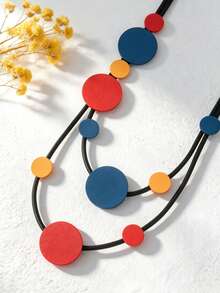 MARLIWOO 1pc Vintage Colorblock Multi-Layer Long Necklace, Colorful Bohemian Party Niche Jewelry - Colorful - View 4