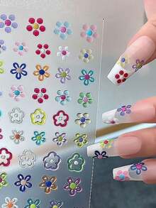 1 Set Aesthetic Stickers, Laptop Phone Decorative Decals, Vibrant Multi-Color Floral Pattern, Glossy Jelly Texture, Self-Adhesive, Notebook Water Bottle Phone Case Decoration Accessories - Jelly Flower - View 3