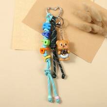 Creative Cartoon Butter Teddy Bear Figurine Keychain, Hand Woven Letter Hanging Rope, Cute Bag Pendant - Multicolor - View 8