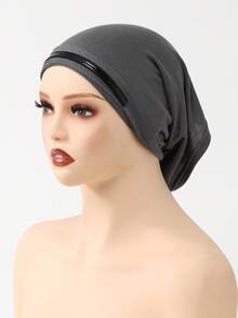 1PC Women's Solid Color Non-Slip Slip-On Hat, Comfortable Skin-Friendly Base Cap, Breathable Headscarf Liner For Long Wear, Muslim Headscarf Inner Cap, Suitable For Daily Use - A-dark Grey - View 6
