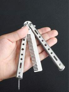 1pc Uncut Stainless Steel Butterfly Training Comb, Foldable Portable Cool Tool For Men, Suitable For Home Use, Street, Christmas, Halloween, Back To School Gift - Multicolor - View 15