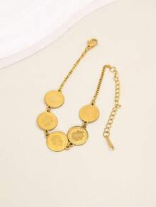 1pc Fashion Casual Vintage Versatile European & American Portrait Gold Coin Women's Bracelet - Gold Coin - View 4